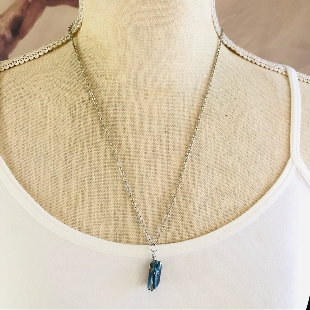 Vintage rough rainbow crystal on 18kt rolled gold plated chain necklace
